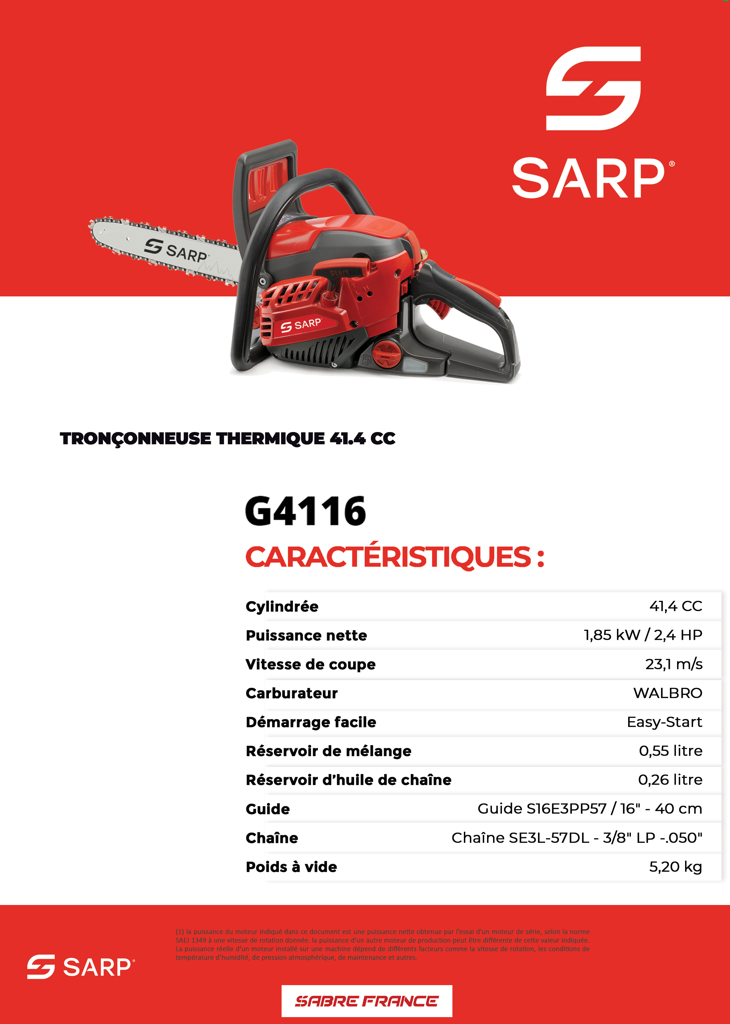 Tronçonneuse thermique G4116 - Sarp