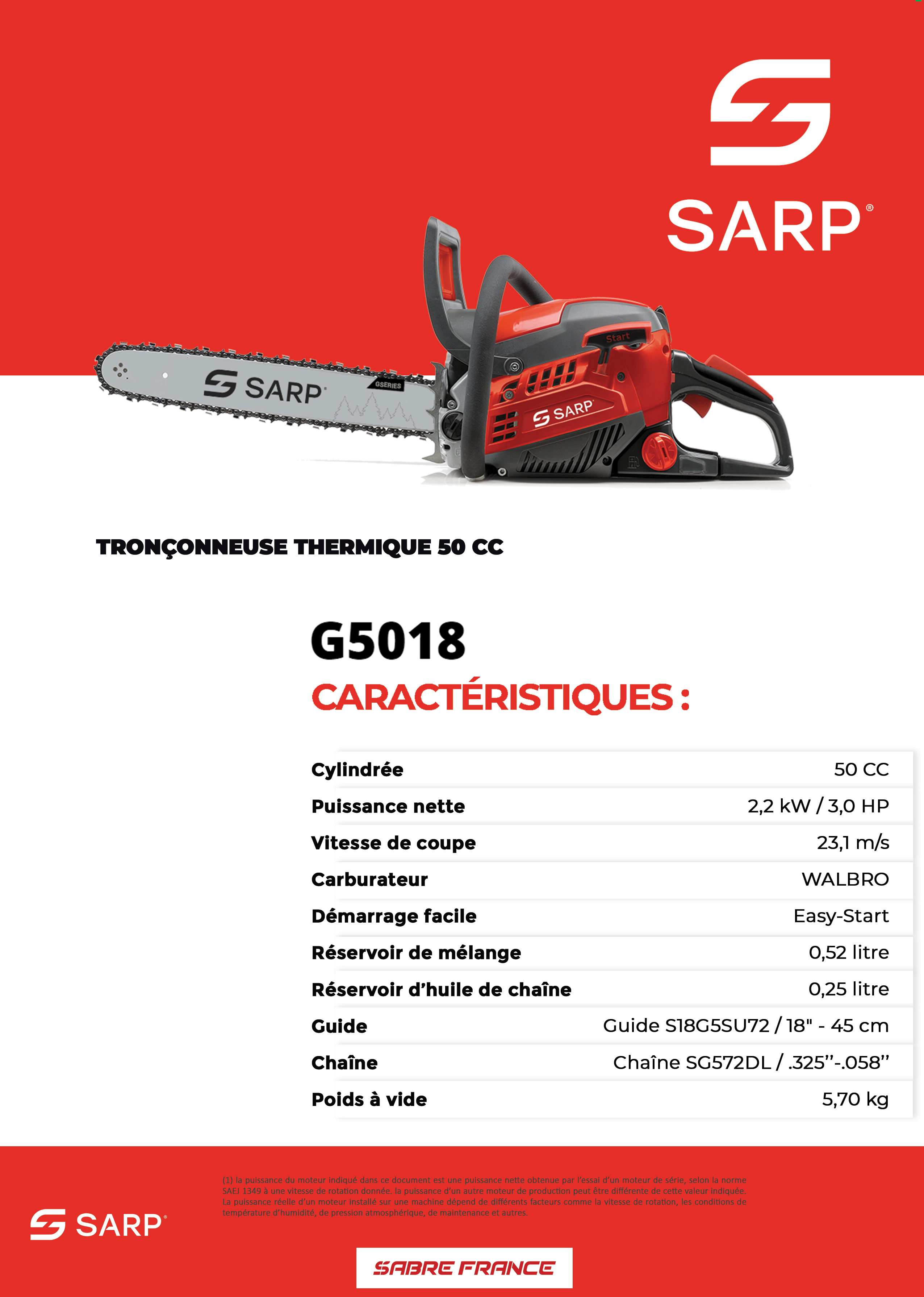 Tronçonneuse thermique G5018 - Sarp